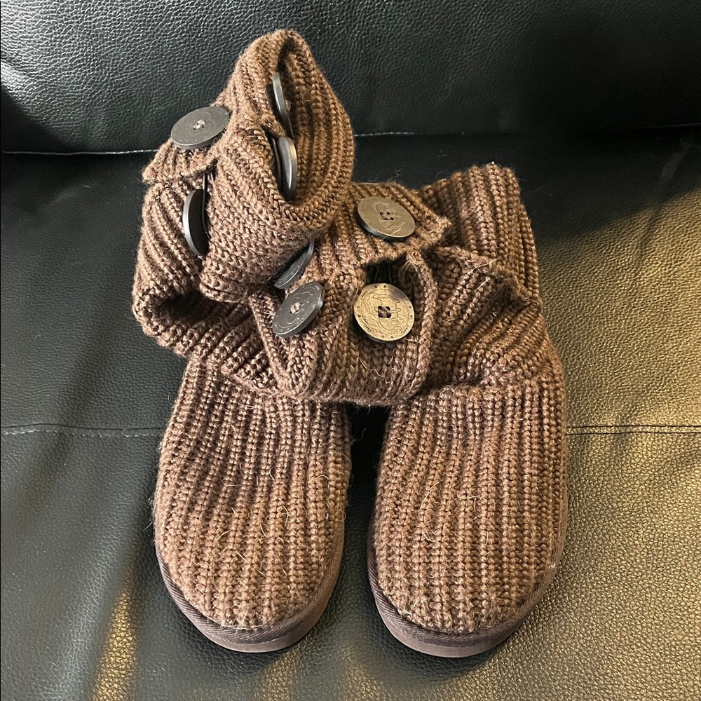 Brown Knit Button Boots